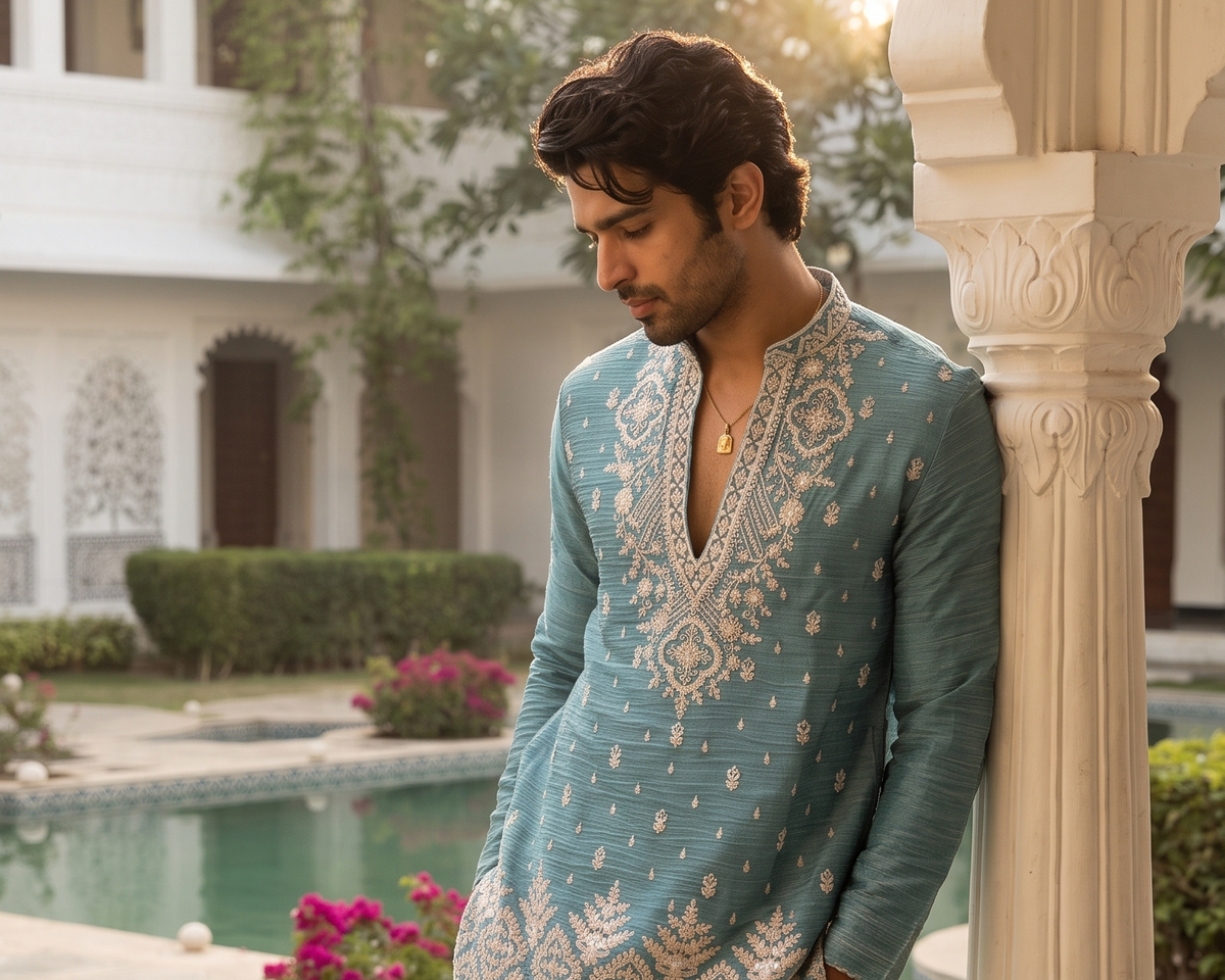 Sky Blue Regal Embroidered Kurta