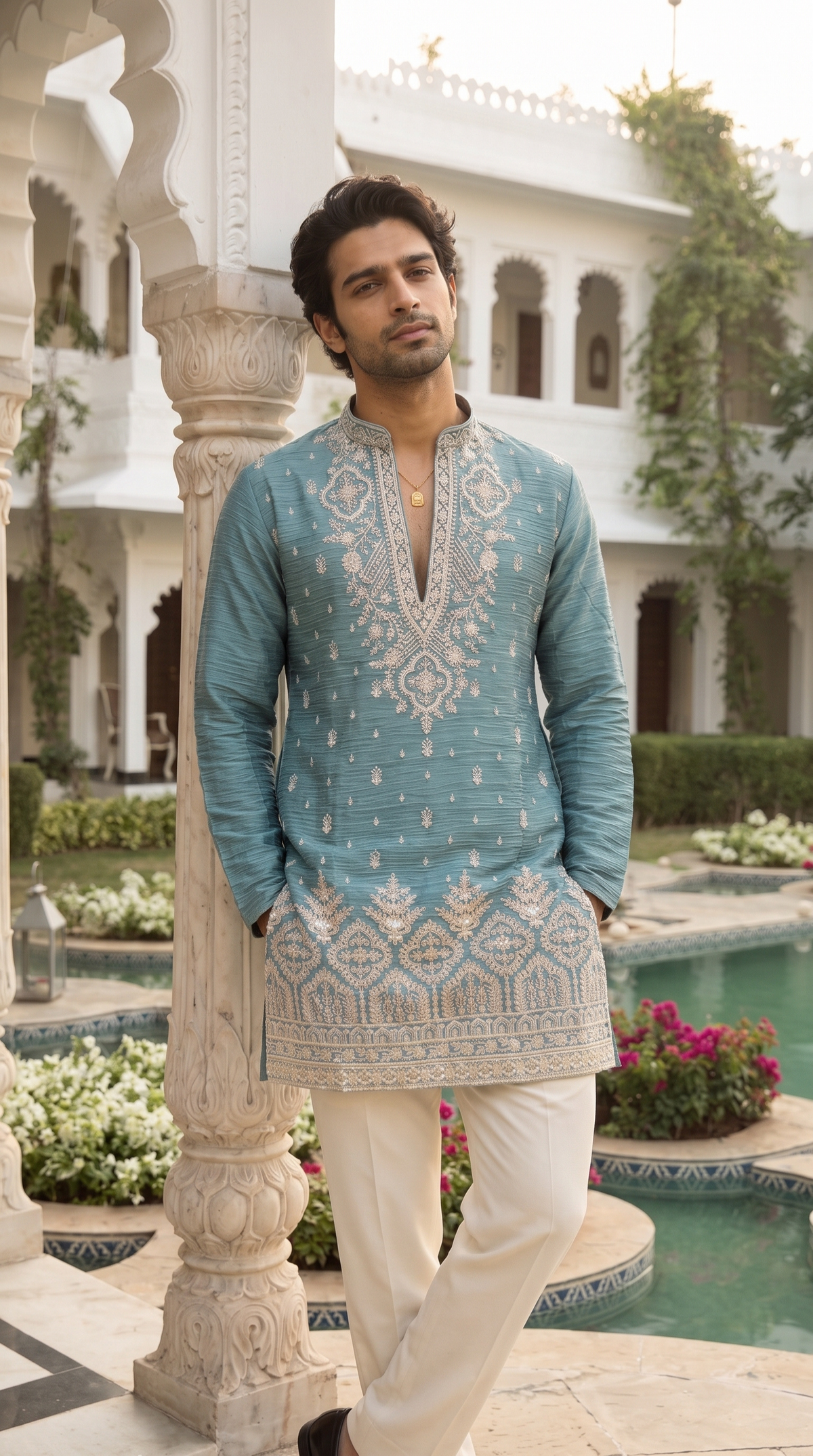 Sky Blue Regal Embroidered Kurta