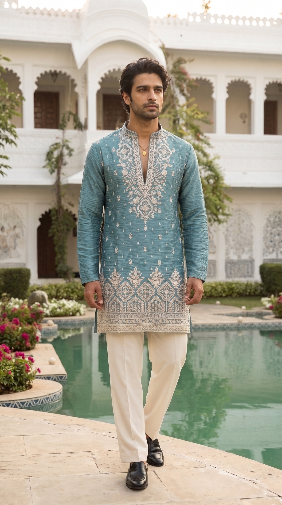 Sky Blue Regal Embroidered Kurta