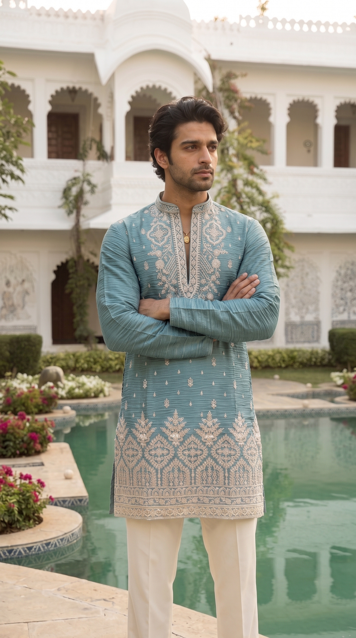 Sky Blue Regal Embroidered Kurta