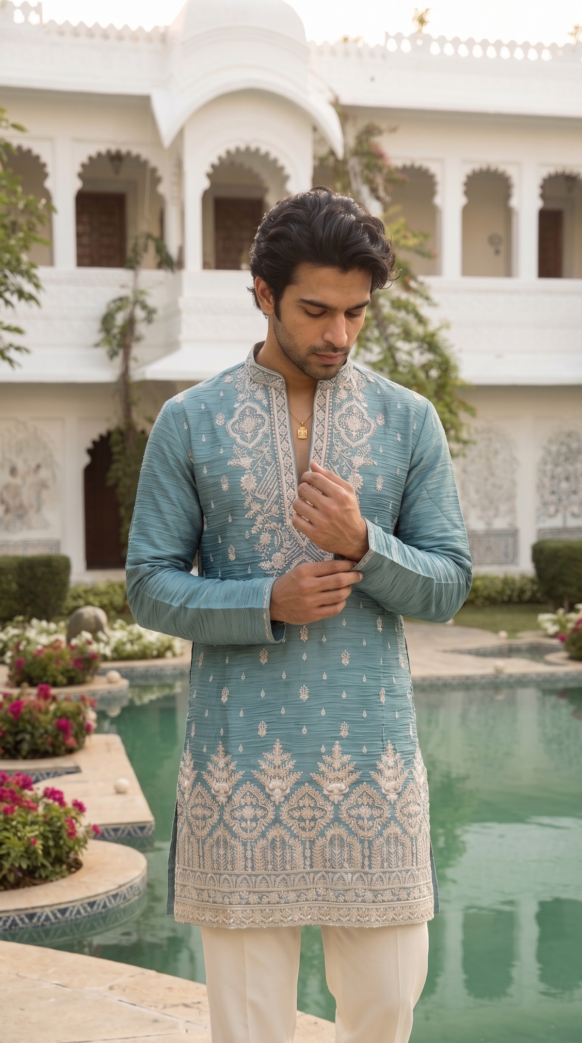 Sky Blue Regal Embroidered Kurta