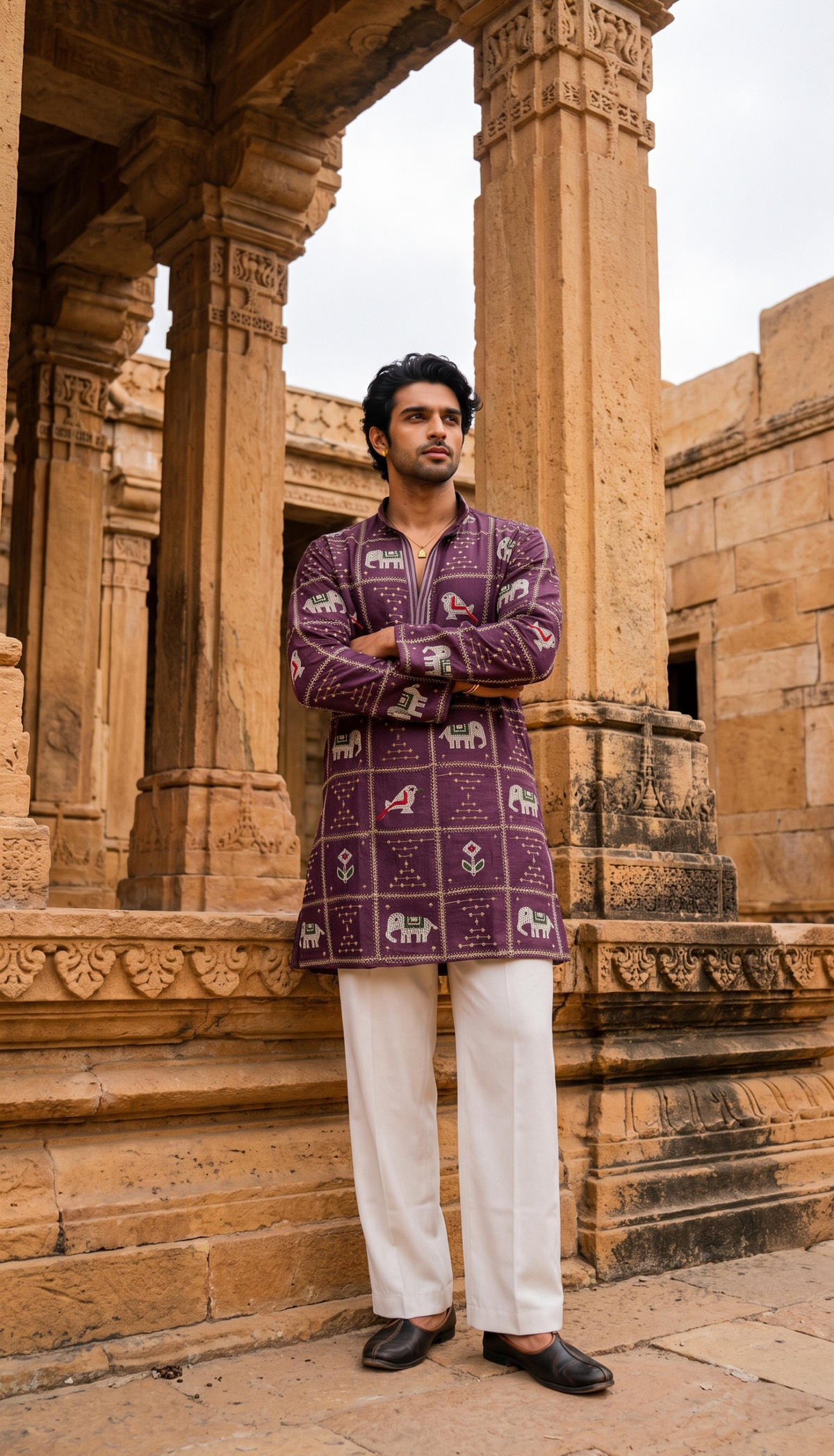 Purple Heritage Printed Kurta