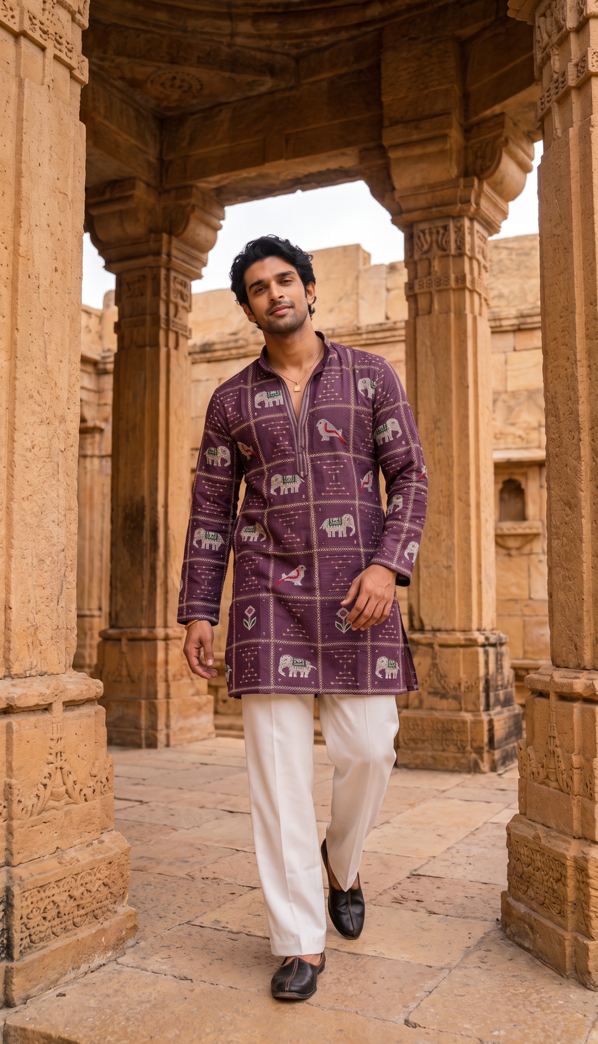 Purple Heritage Printed Kurta