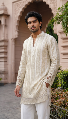 Ivory Vertical Pattern Kurta