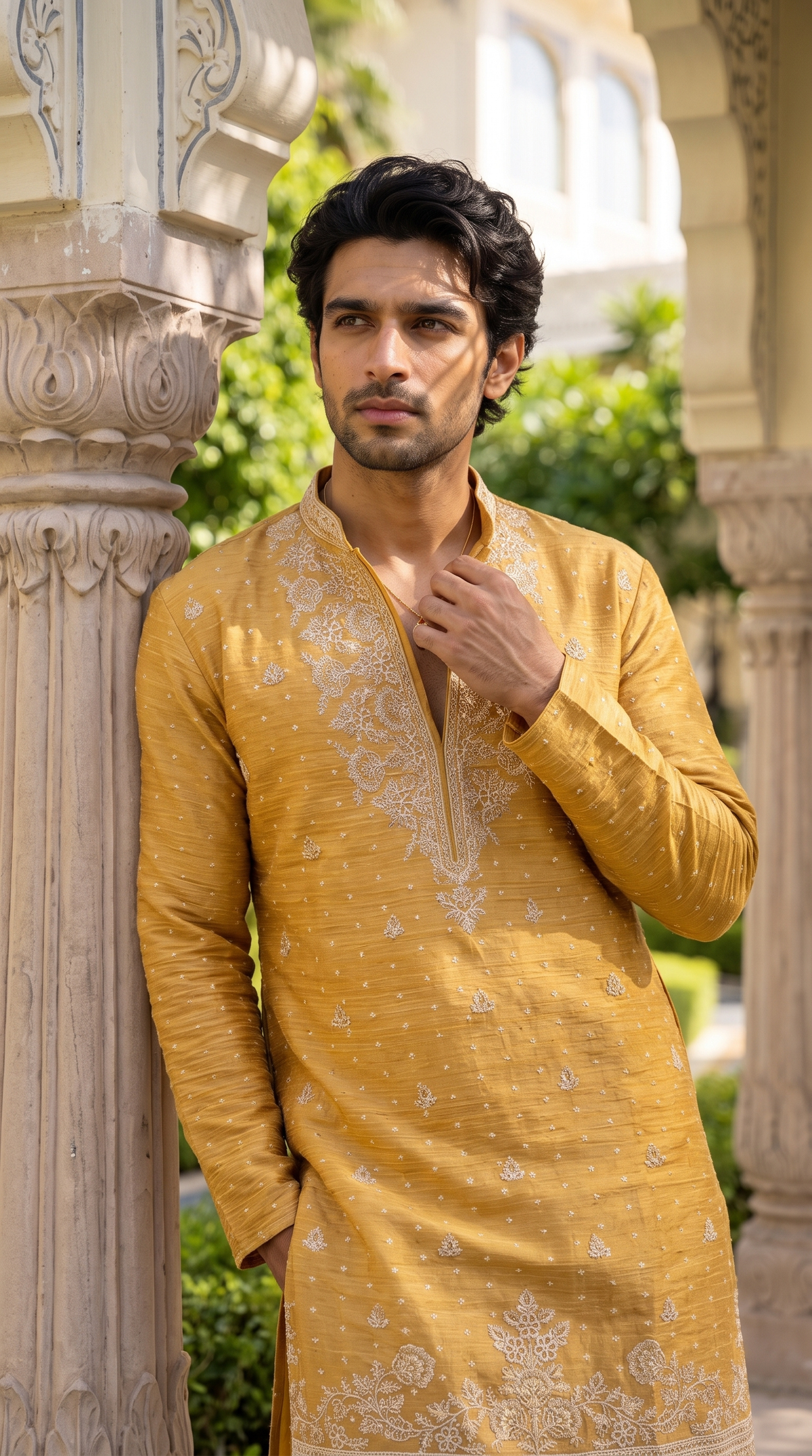 Golden Mustard Regal Embroidered Kurta