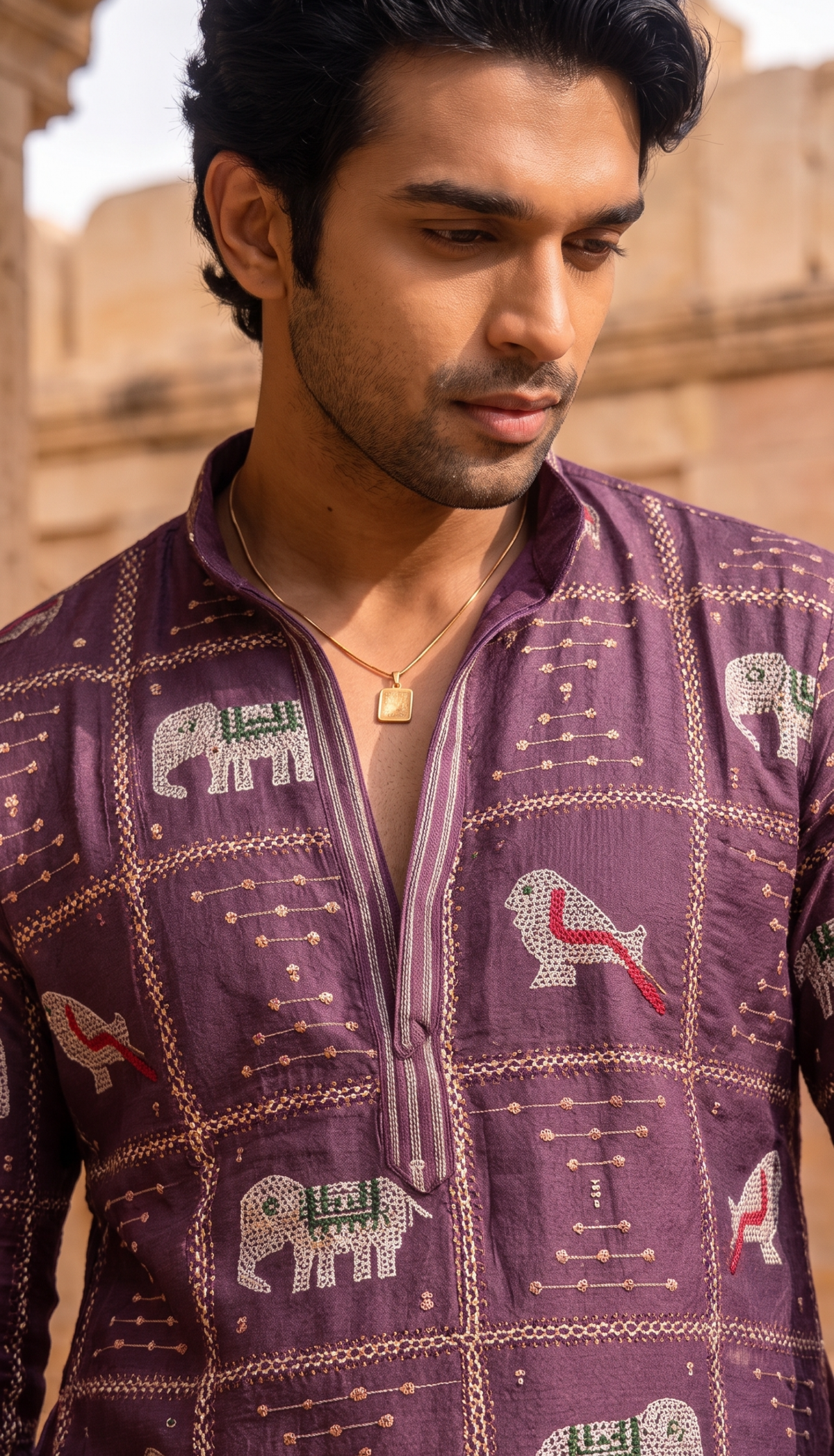 Purple Heritage Printed Kurta