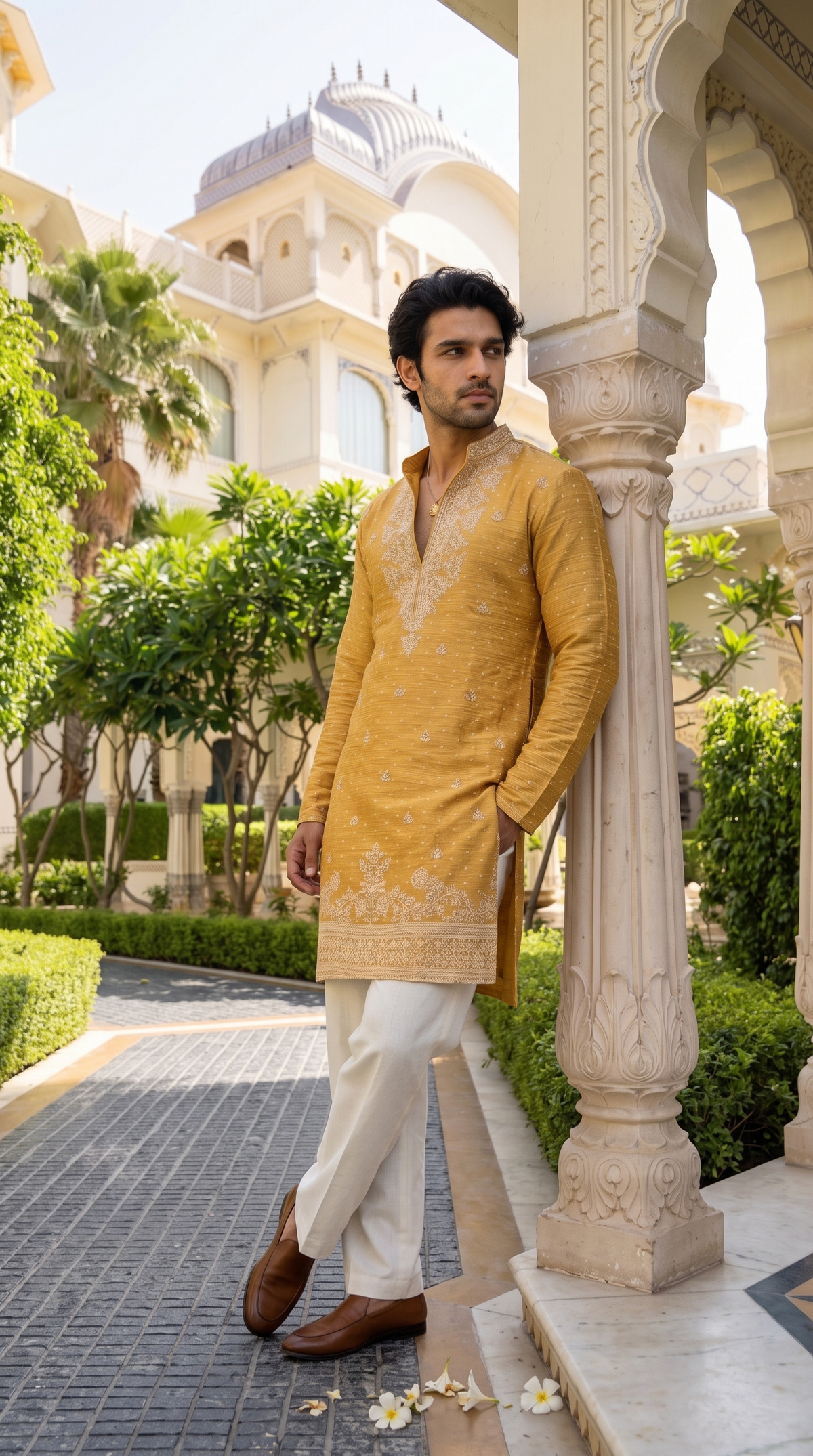 Golden Mustard Regal Embroidered Kurta