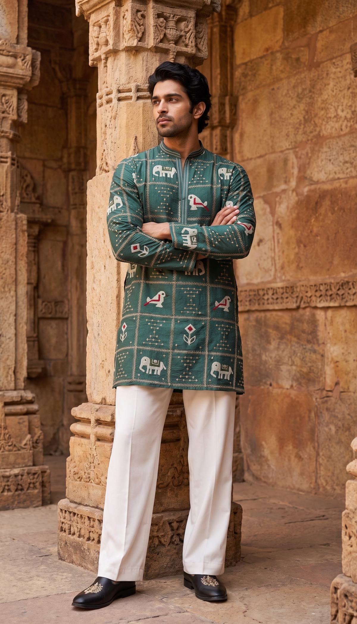 Teal Heritage Printed Kurta