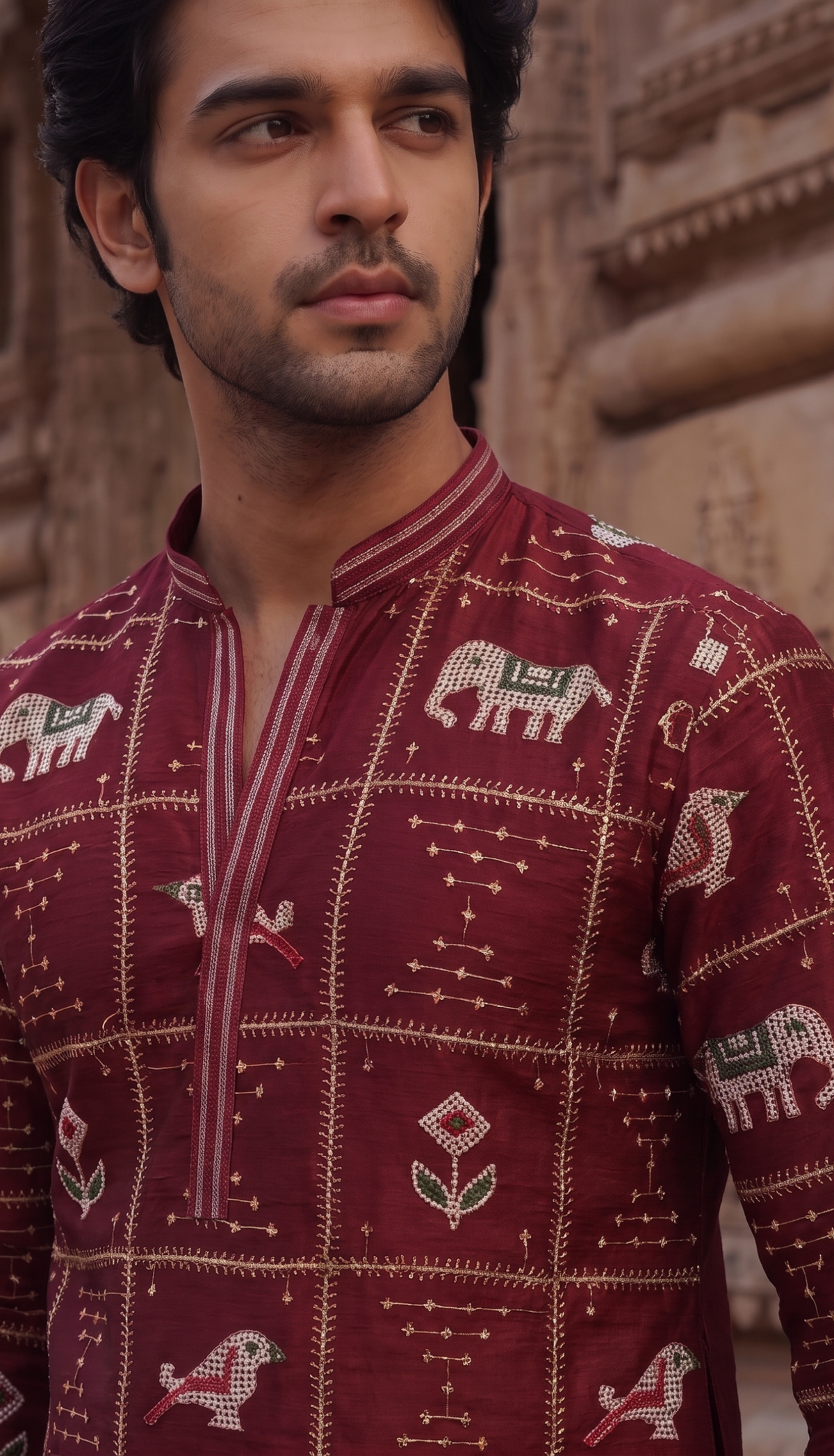 Maroon Heritage Printed Kurta