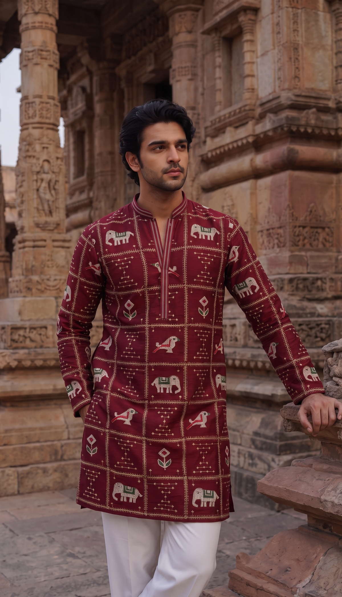 Maroon Heritage Printed Kurta