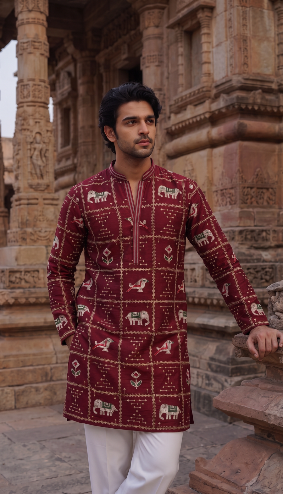 Maroon Heritage Printed Kurta