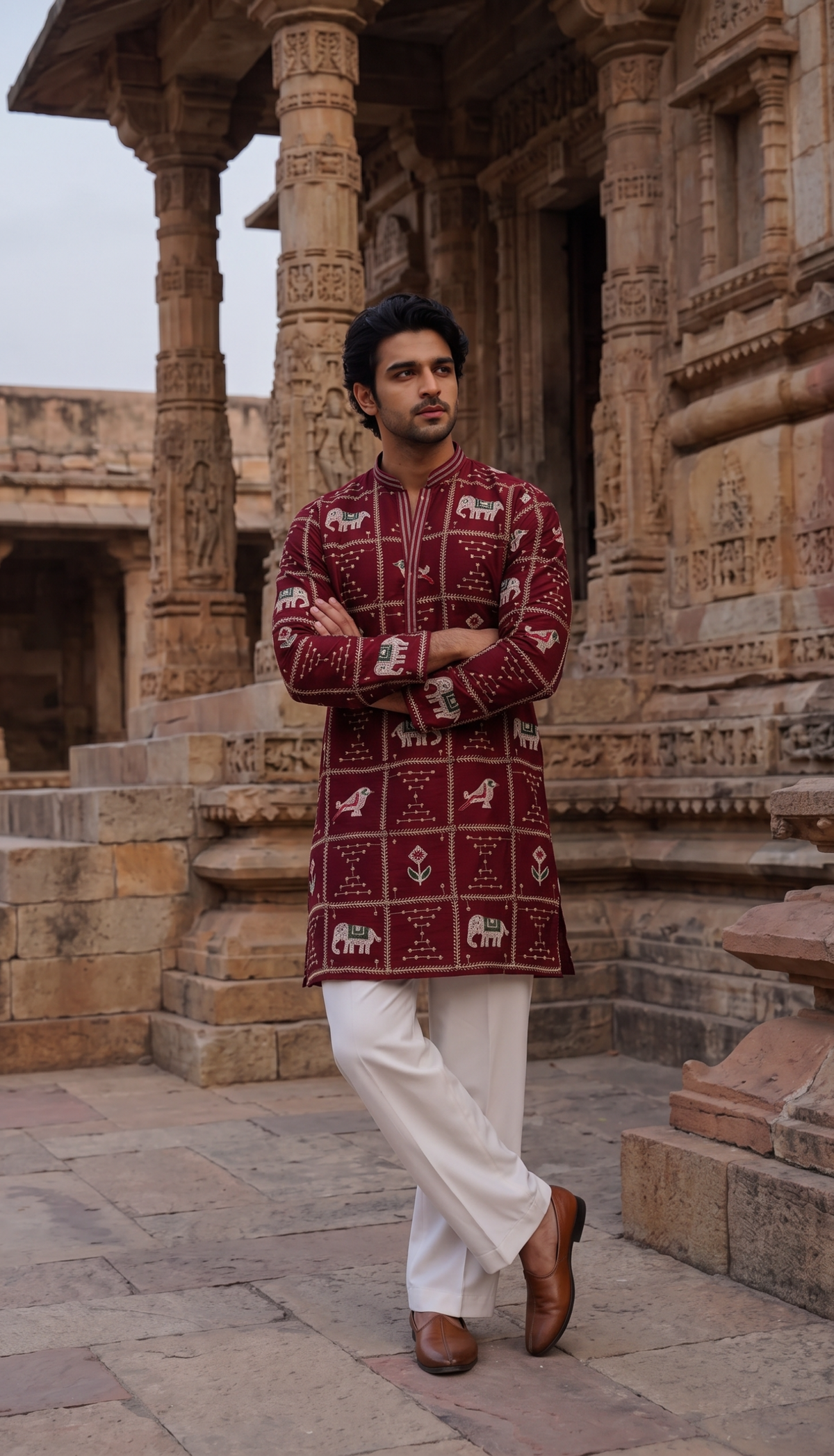 Maroon Heritage Printed Kurta