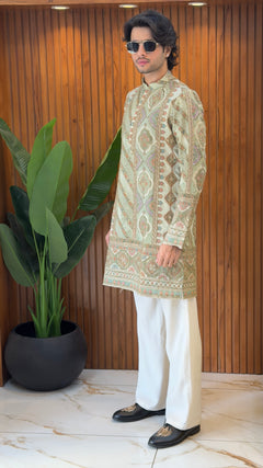 Sage Green Heritage Embroidered Designer Kurta Set