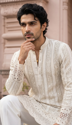 Ivory Vertical Pattern Kurta