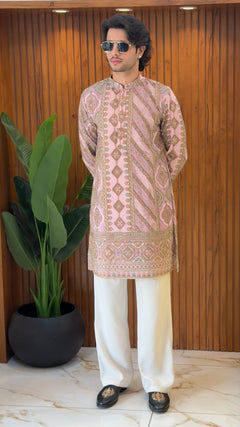 Blush Pink Heritage Embroidered Designer Kurta Set