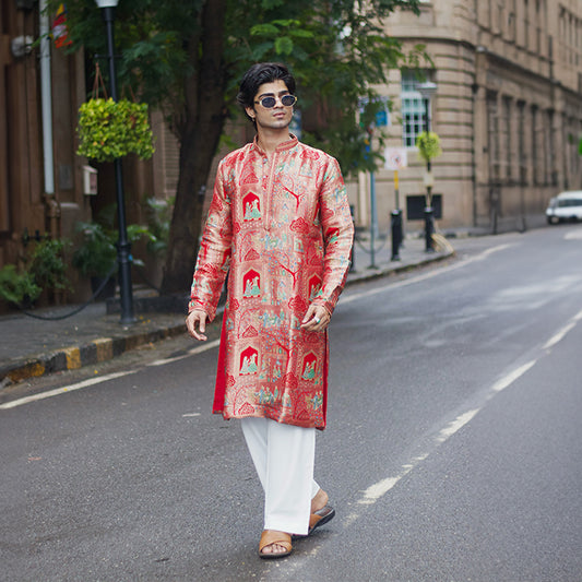 Regal Red Camel Pichwai Kurta