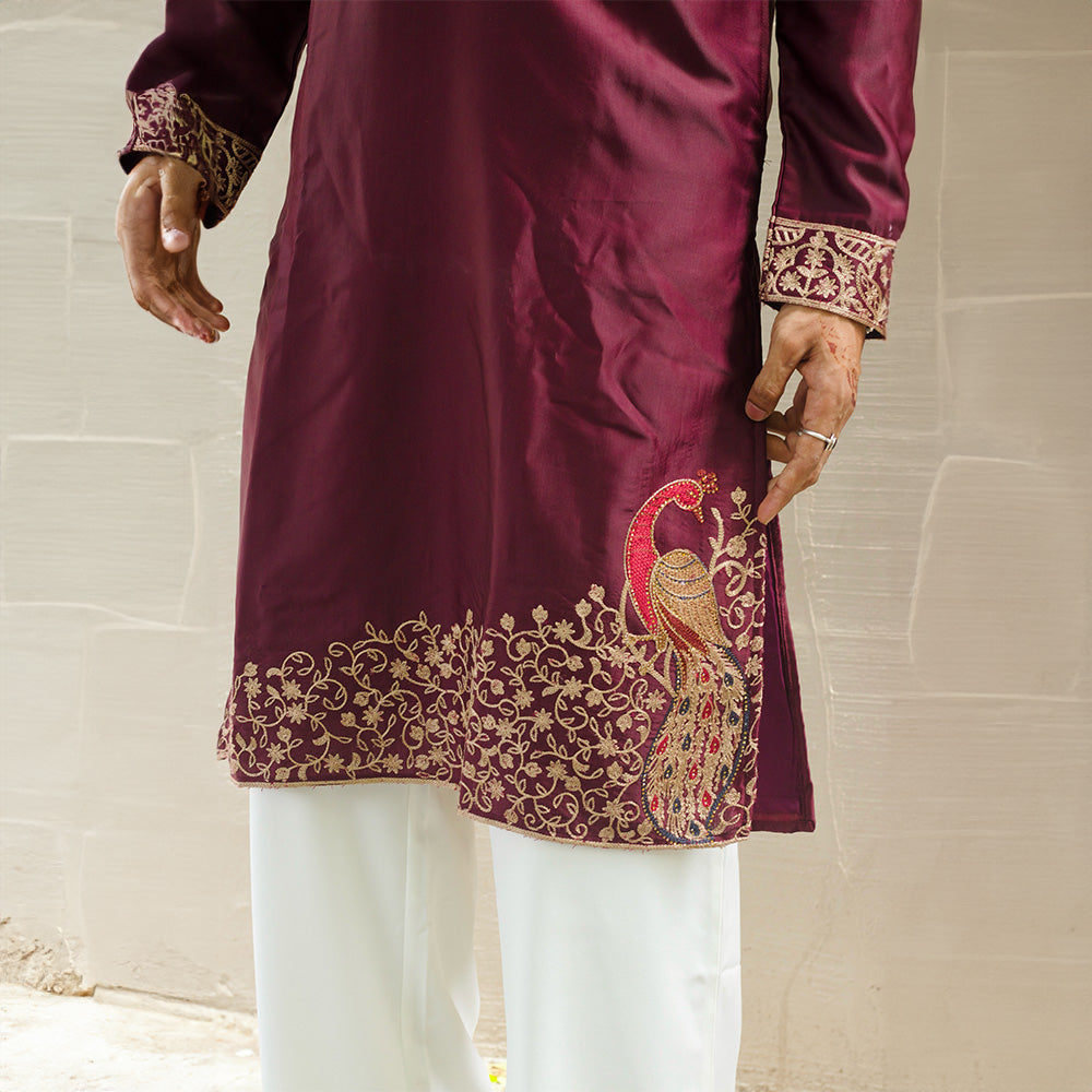Maroon Peacock Elegance Kurta