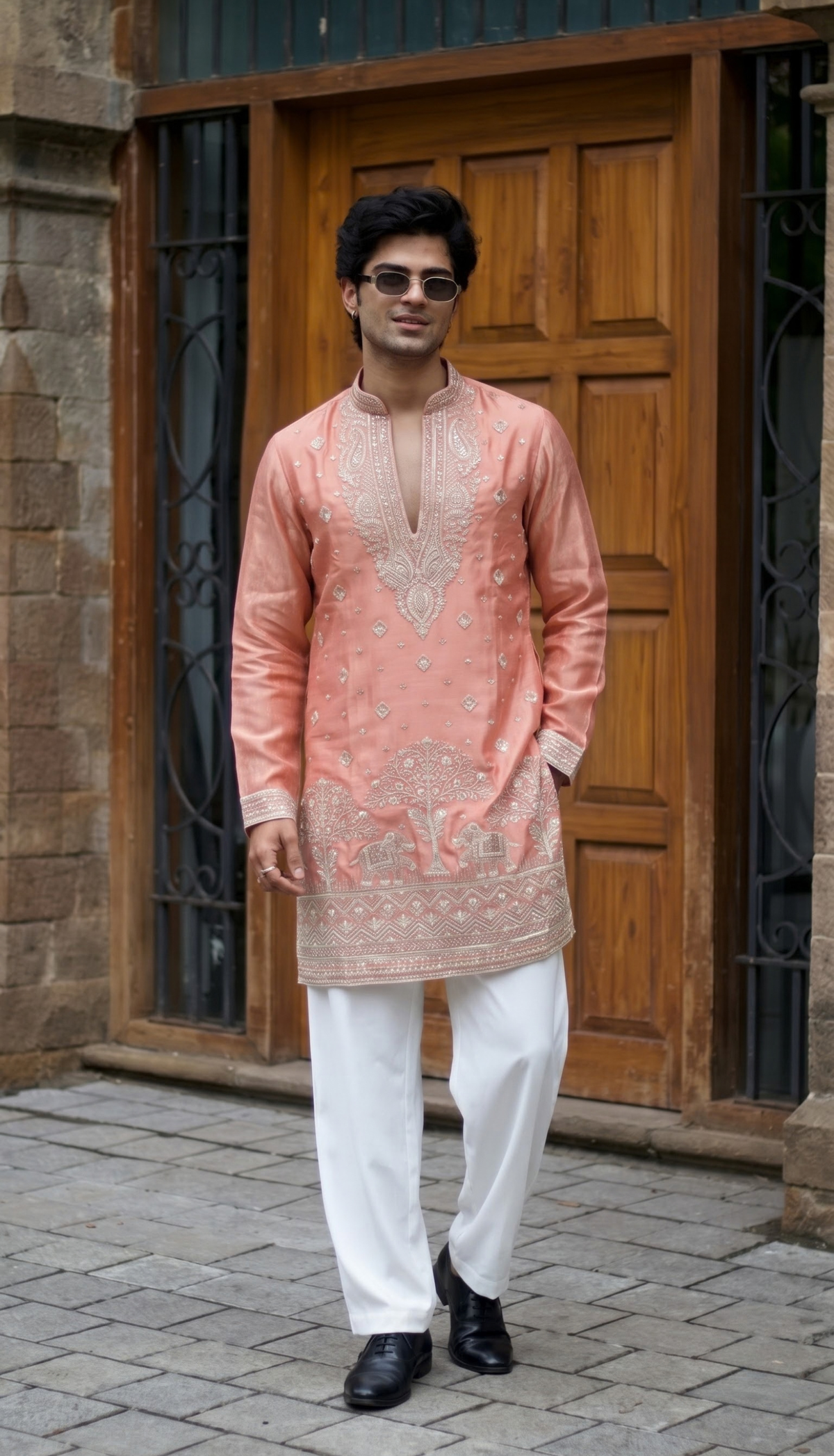 Peach Embroidered Kurta