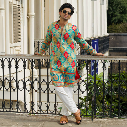 Teal Temple Jaal Kurta