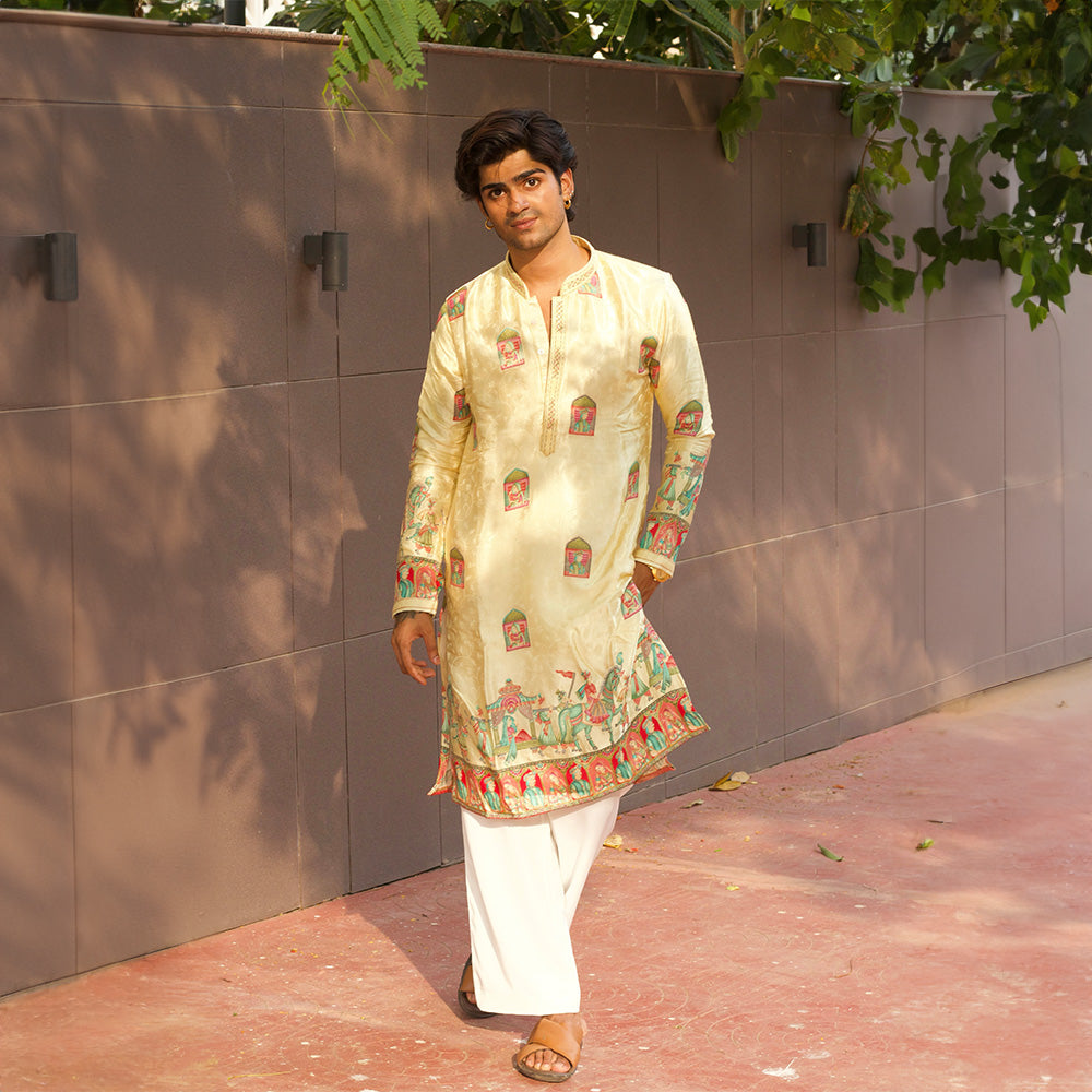 Ivory Pichwai Procession Kurta
