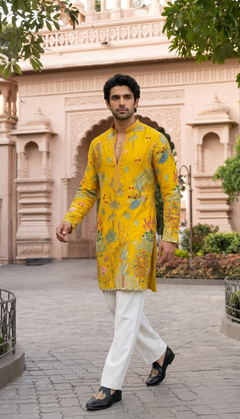 Mustard Multicolour Floral Embroidered Kurta