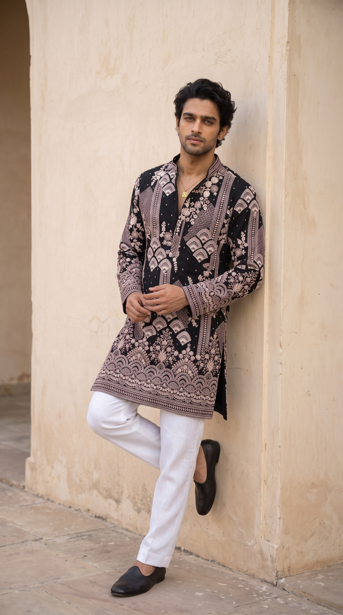 Royal Noir Embroidered Kurta