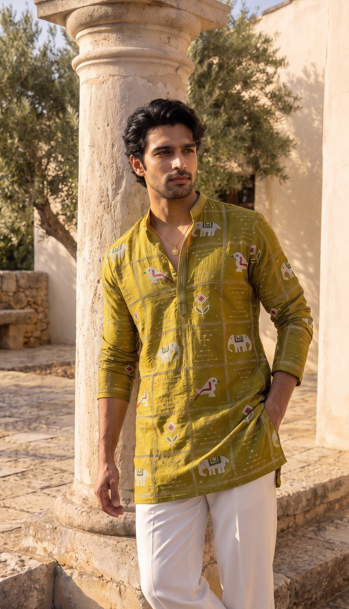 Mustard Heritage Printed Kurta