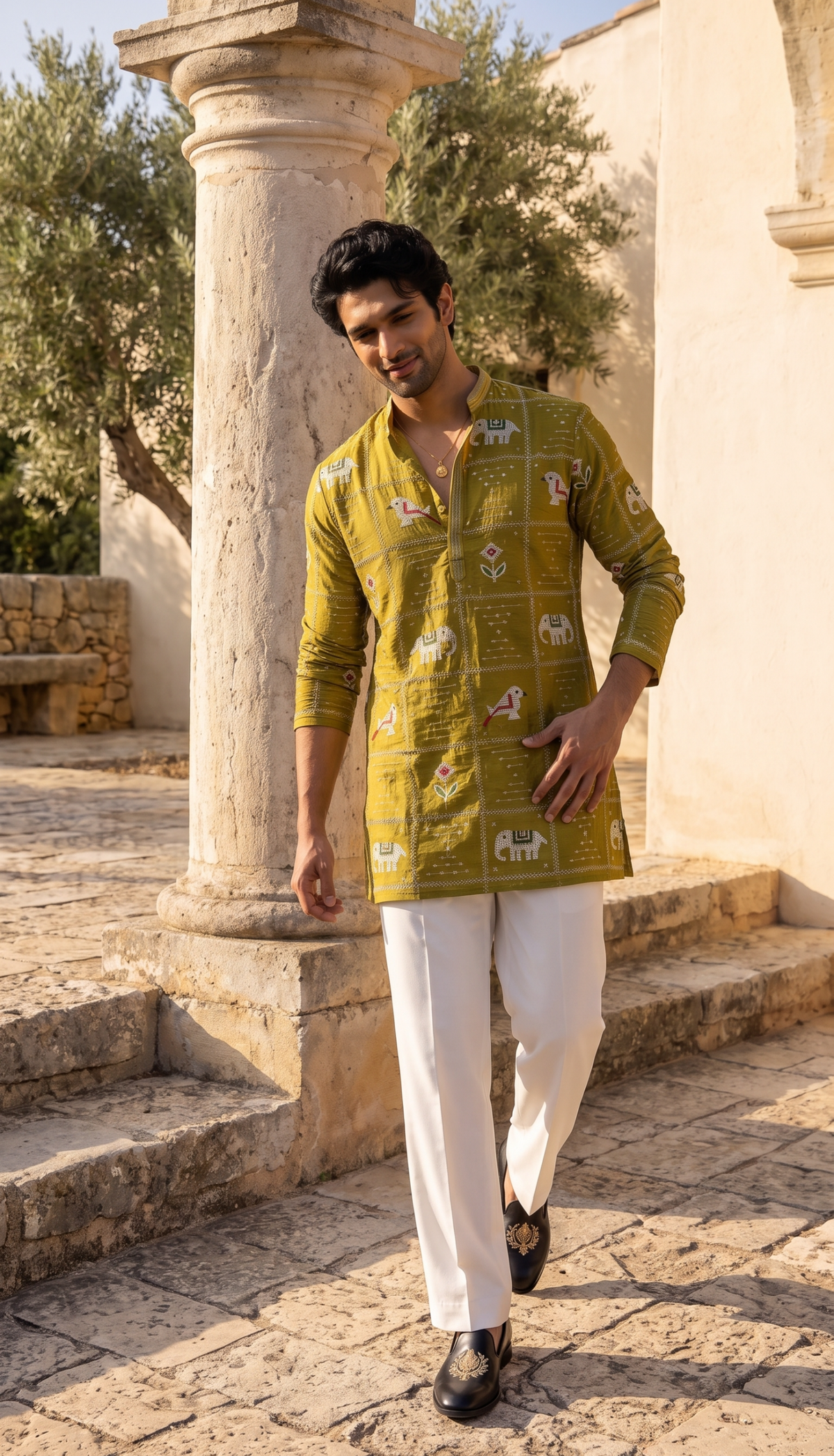 Mustard Heritage Printed Kurta
