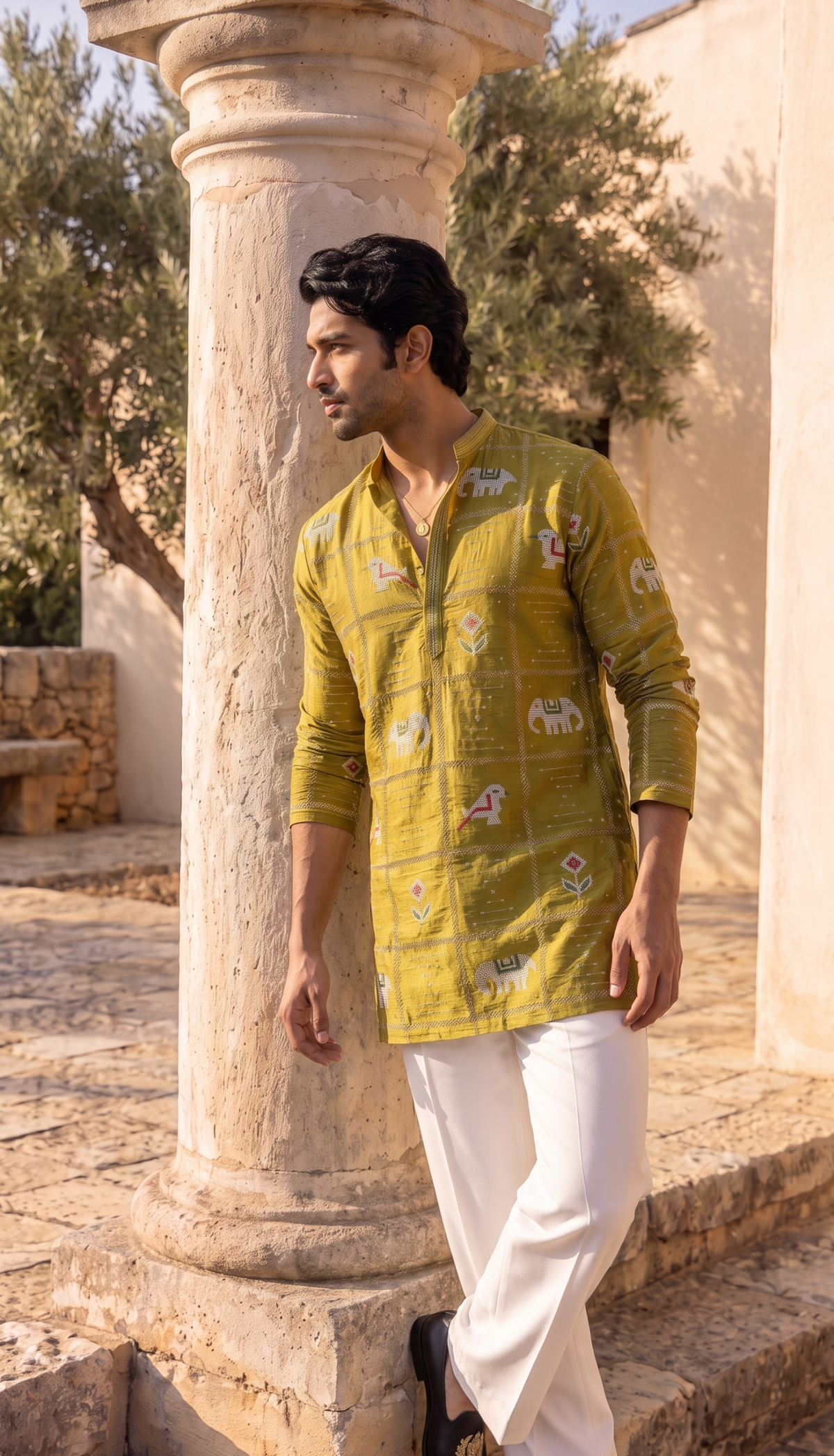 Mustard Heritage Printed Kurta
