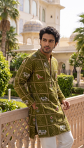 Olive Green Heritage Printed Kurta