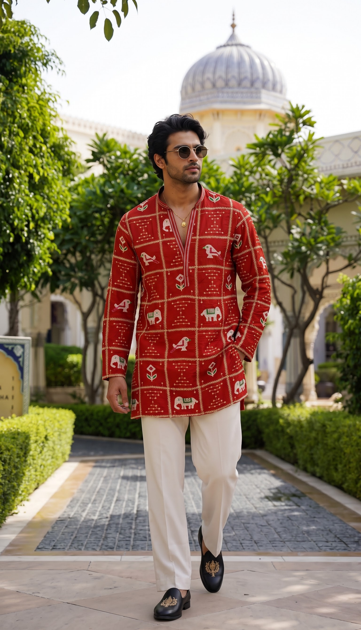 Red Heritage Printed Kurta
