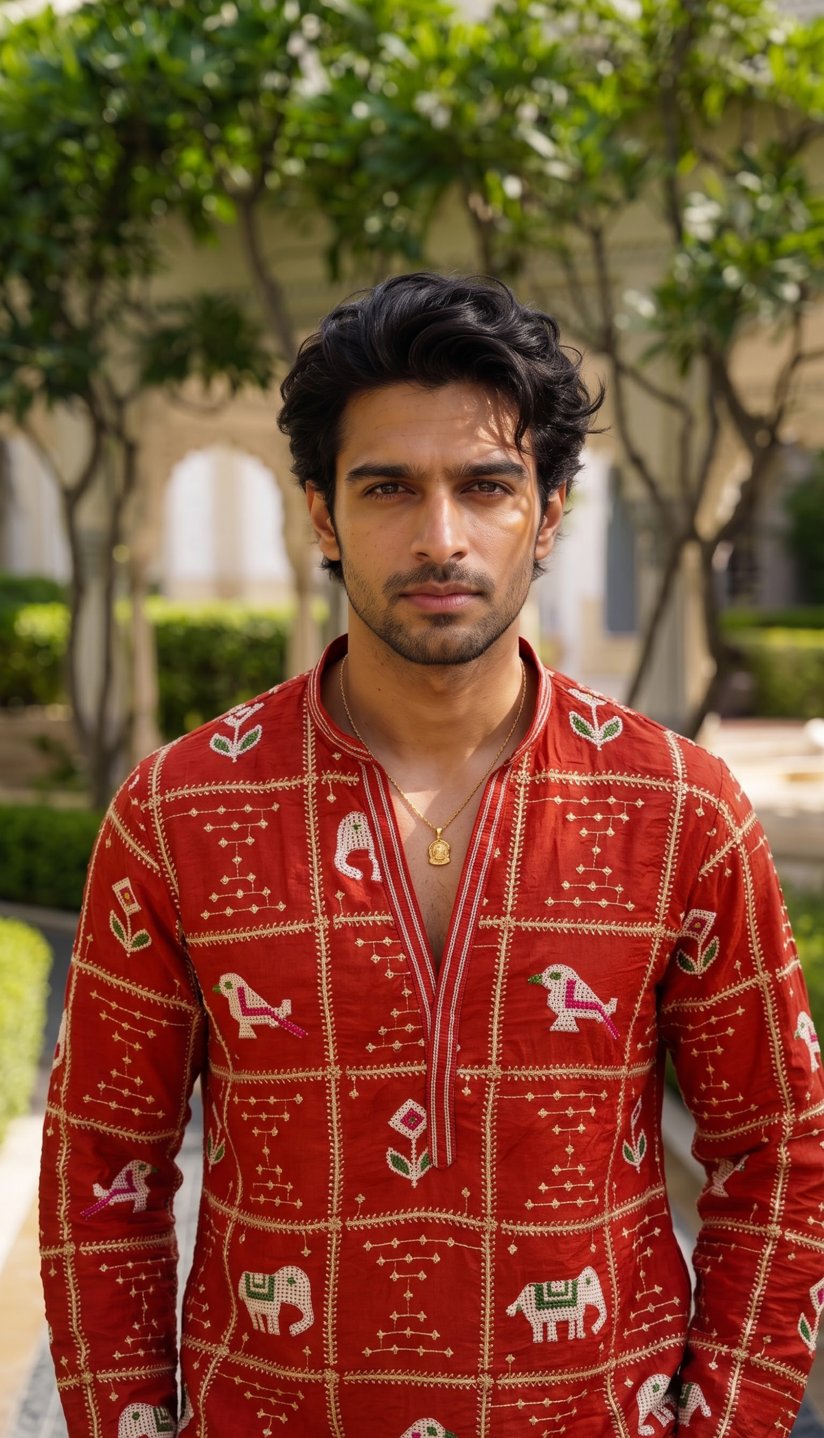 Red Heritage Printed Kurta