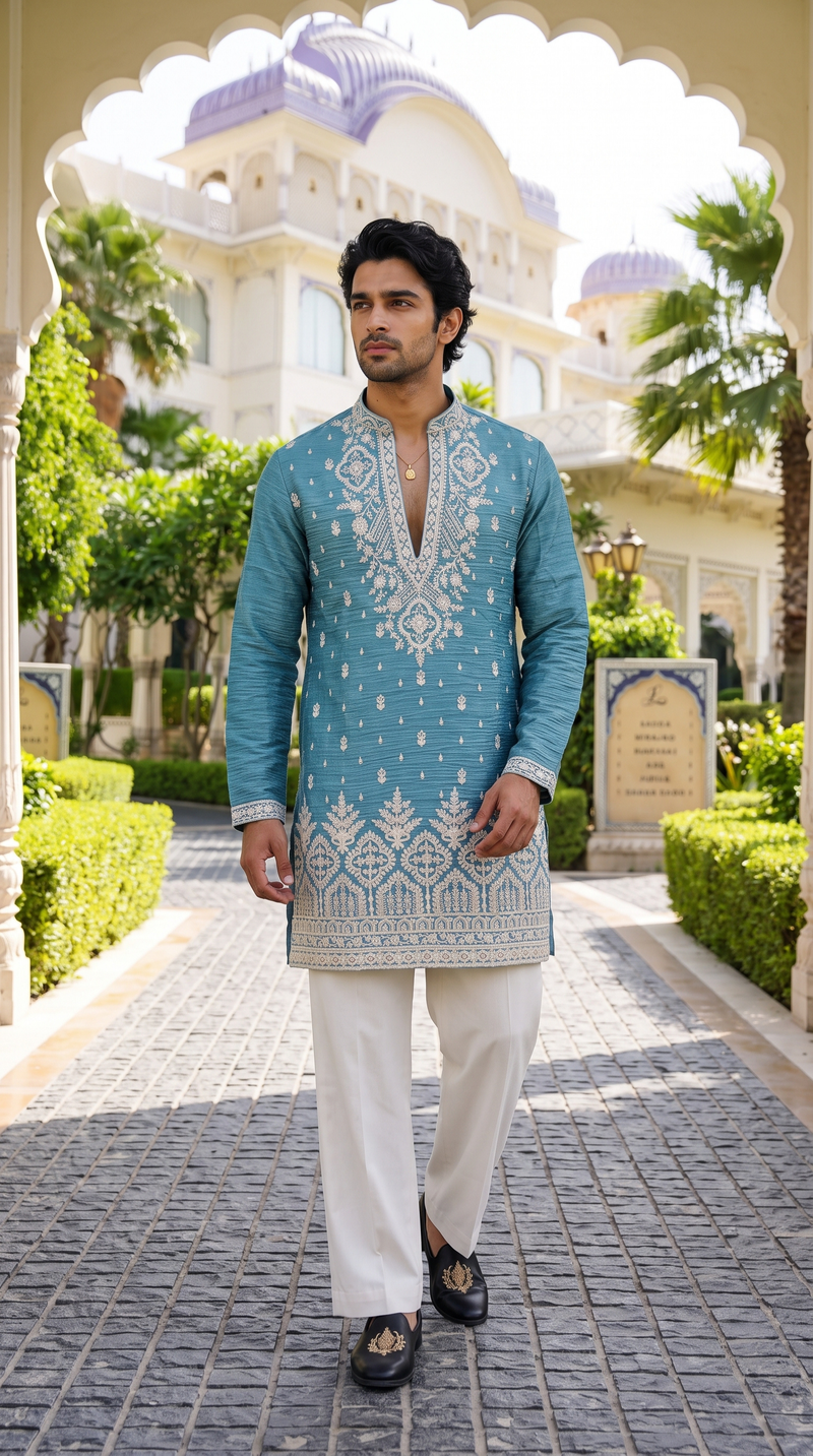 Azure Royale Embroidered Kurta