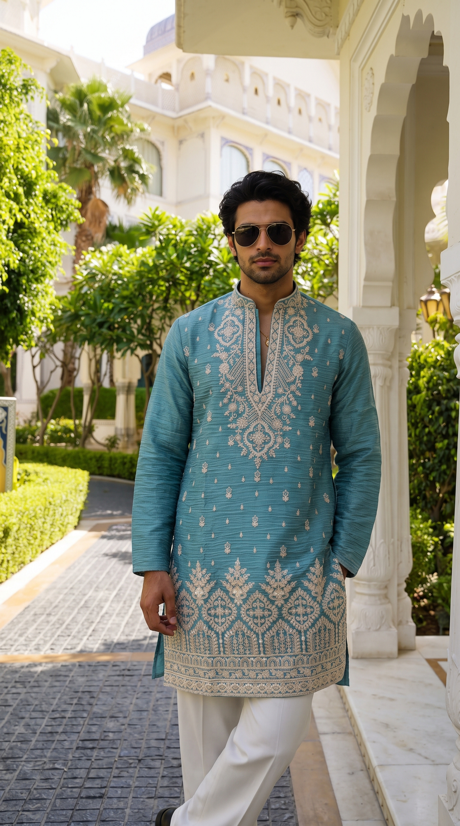 Azure Royale Embroidered Kurta