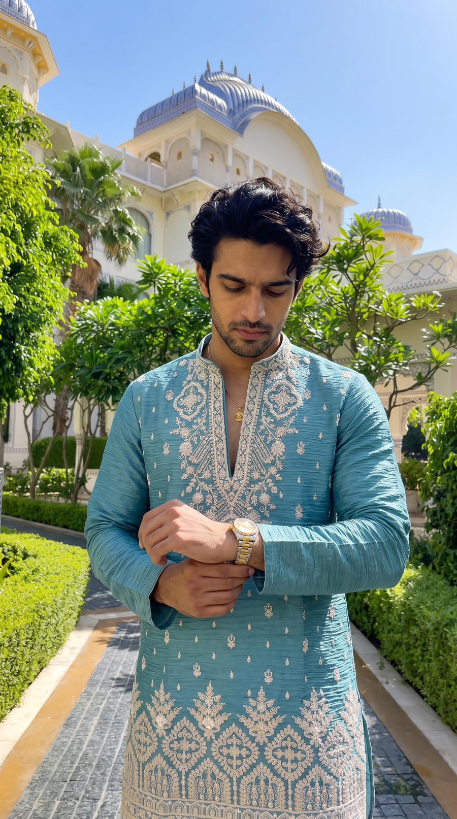 Azure Royale Embroidered Kurta
