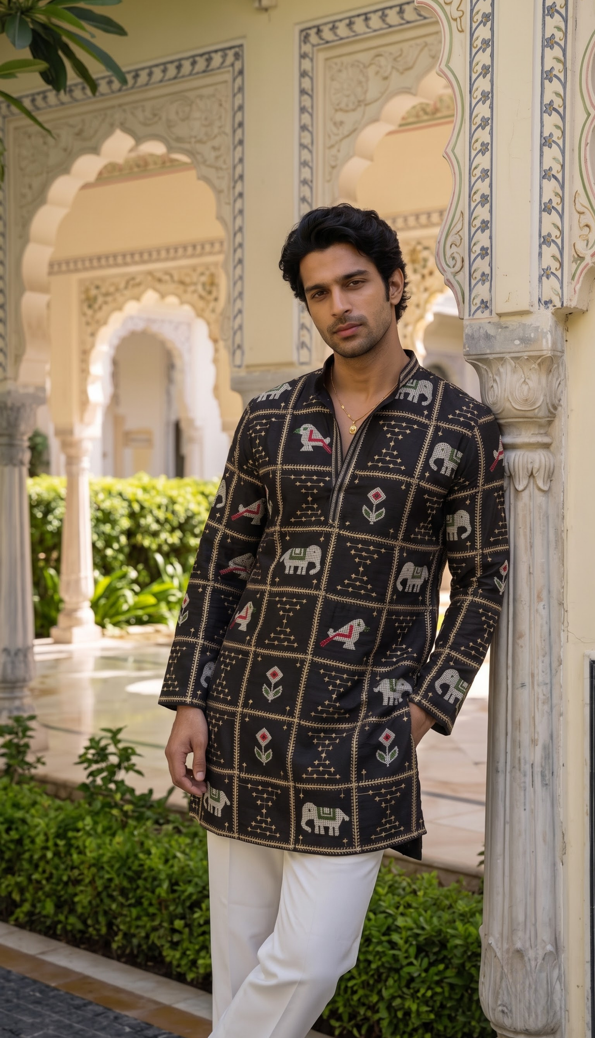 Black Heritage Printed Kurta