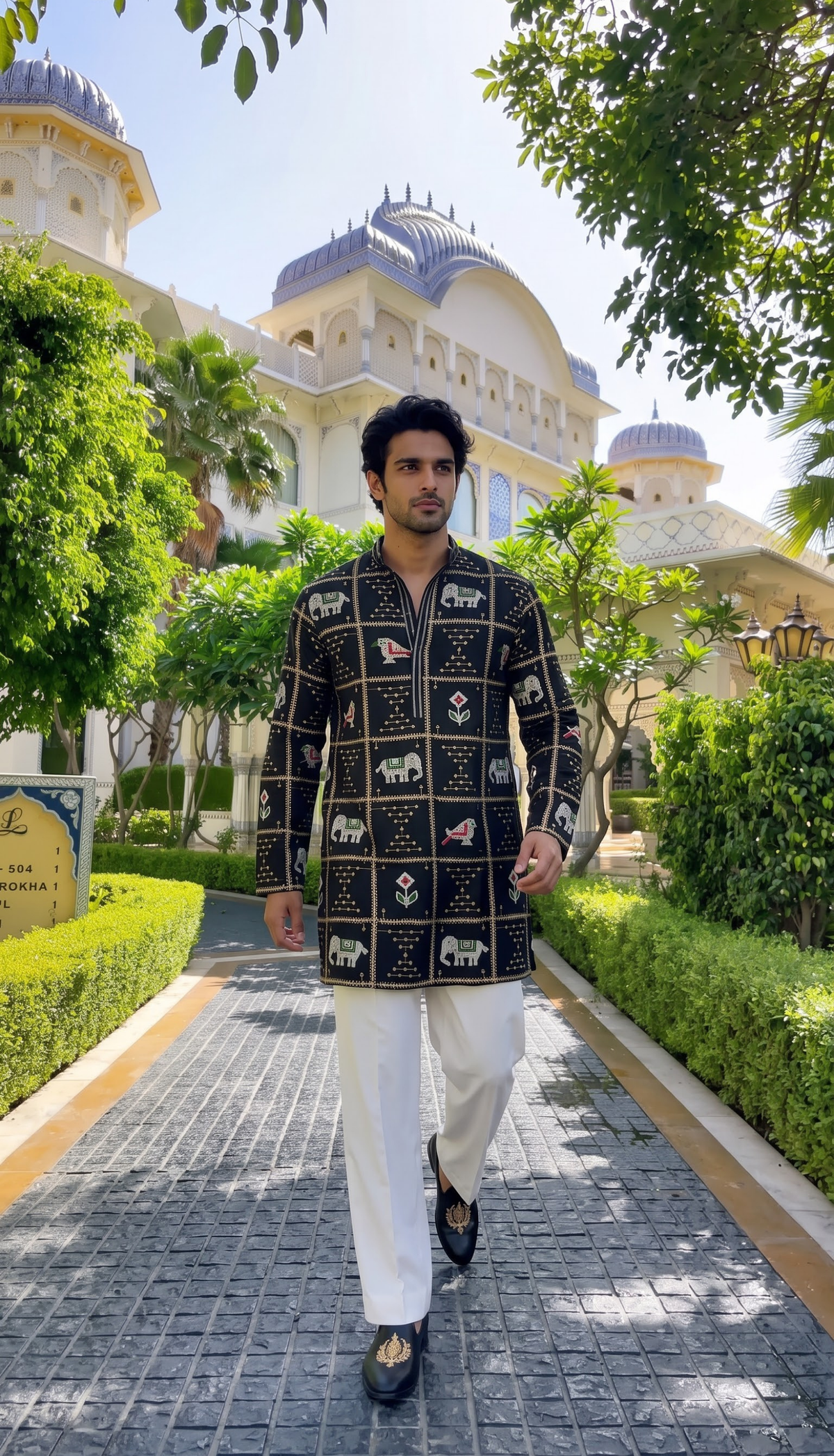 Black Heritage Printed Kurta