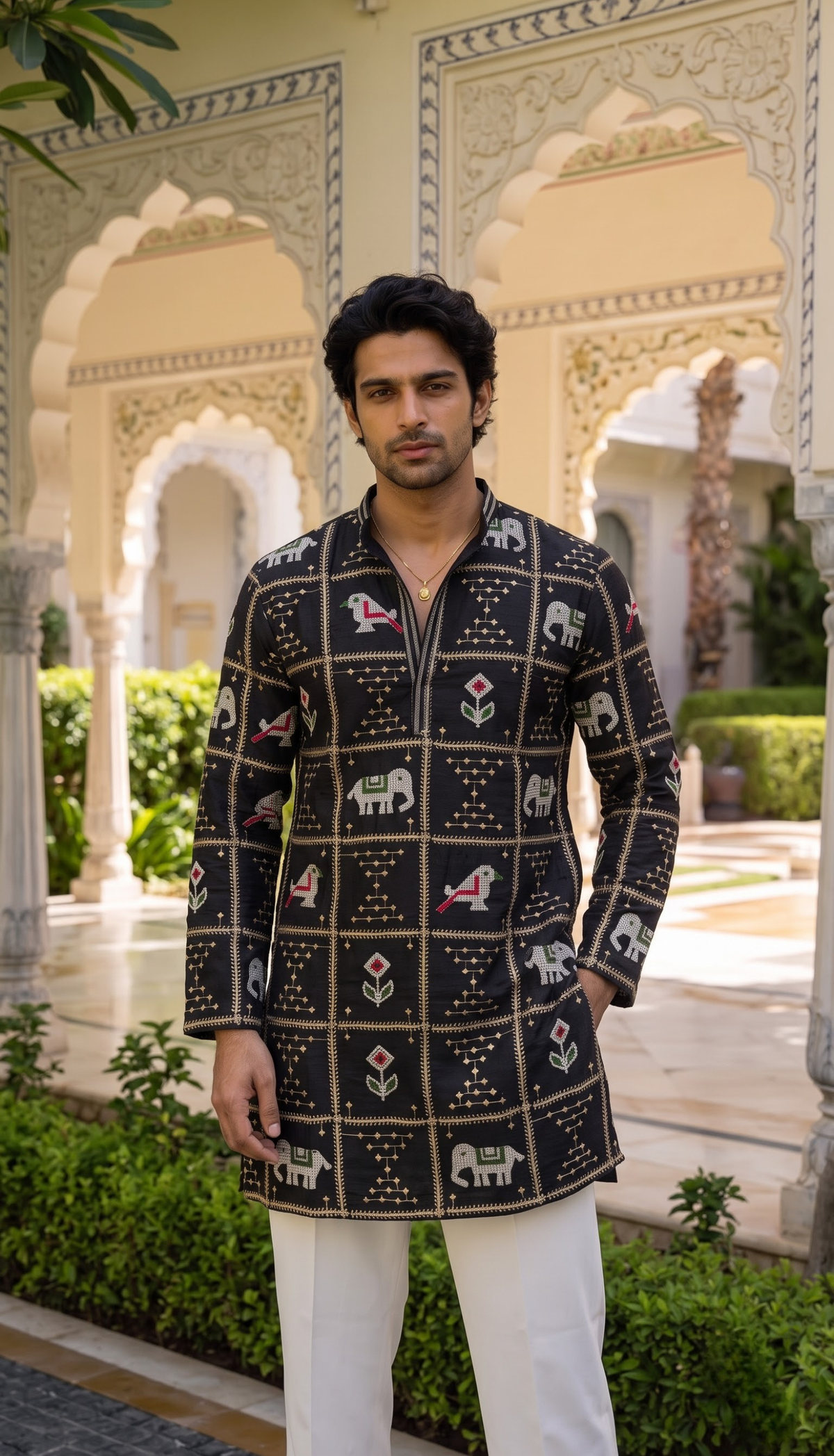 Black Heritage Printed Kurta