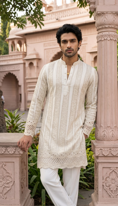 Ivory Vertical Pattern Kurta