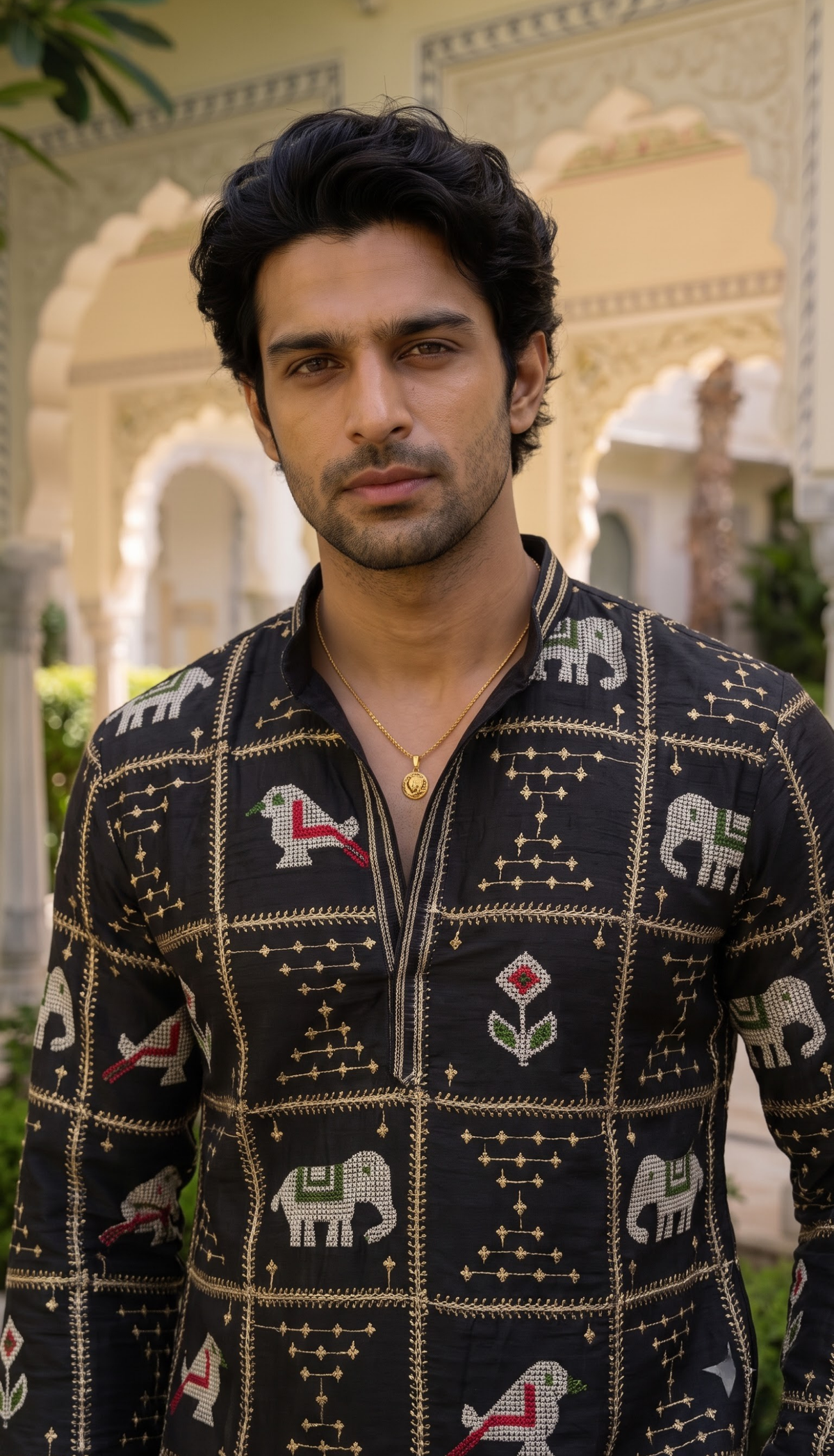 Black Heritage Printed Kurta