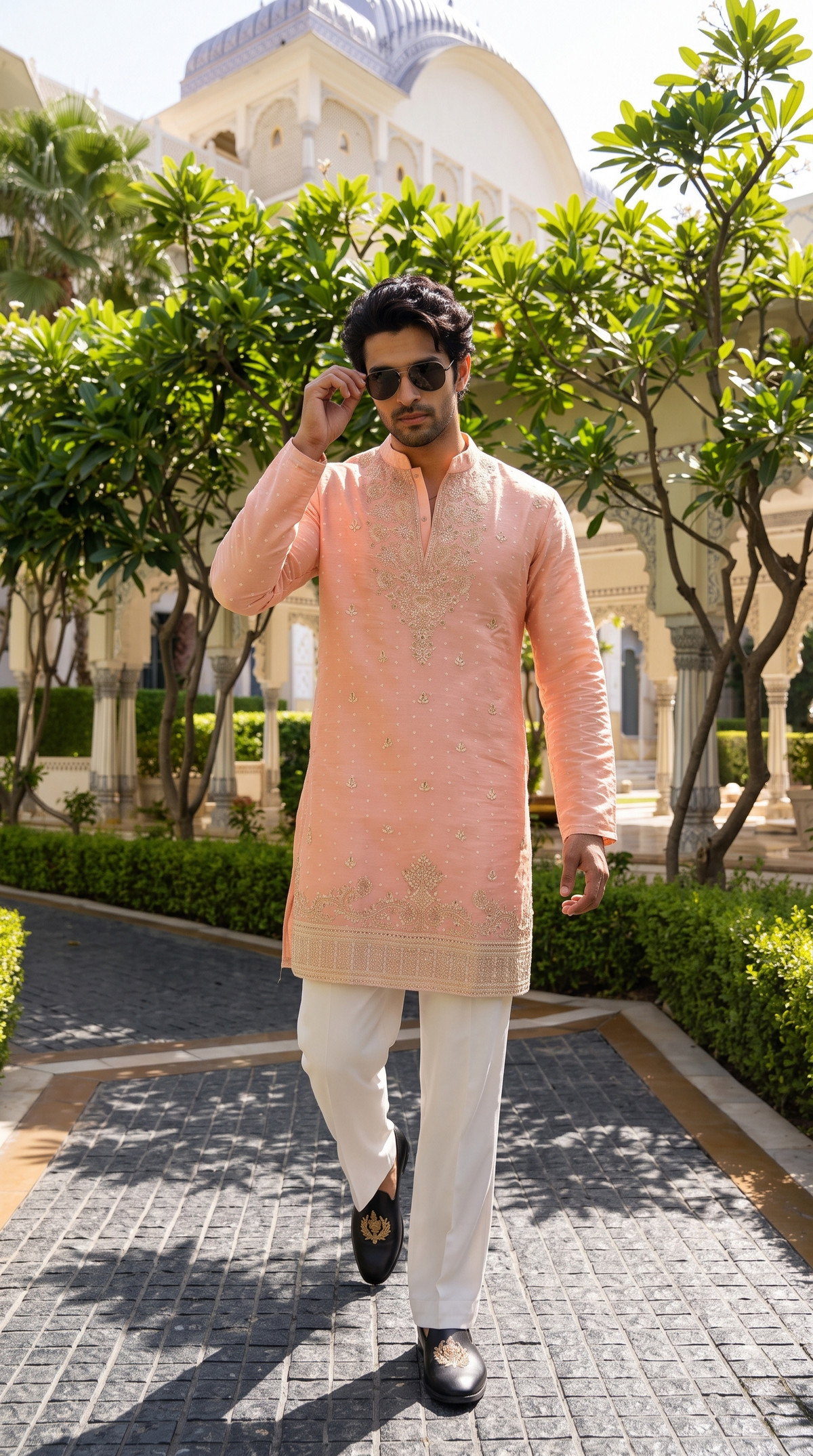 Peach Royale Embroidered Kurta