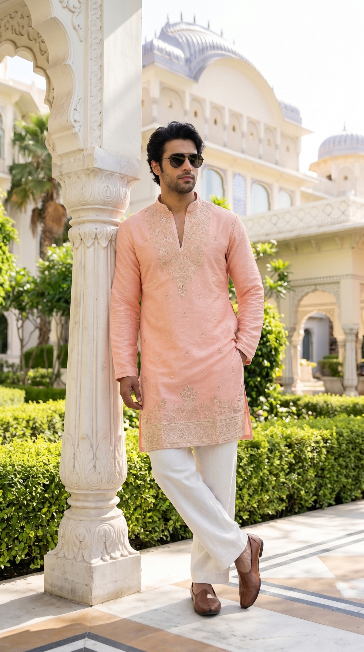 Peach Royale Embroidered Kurta