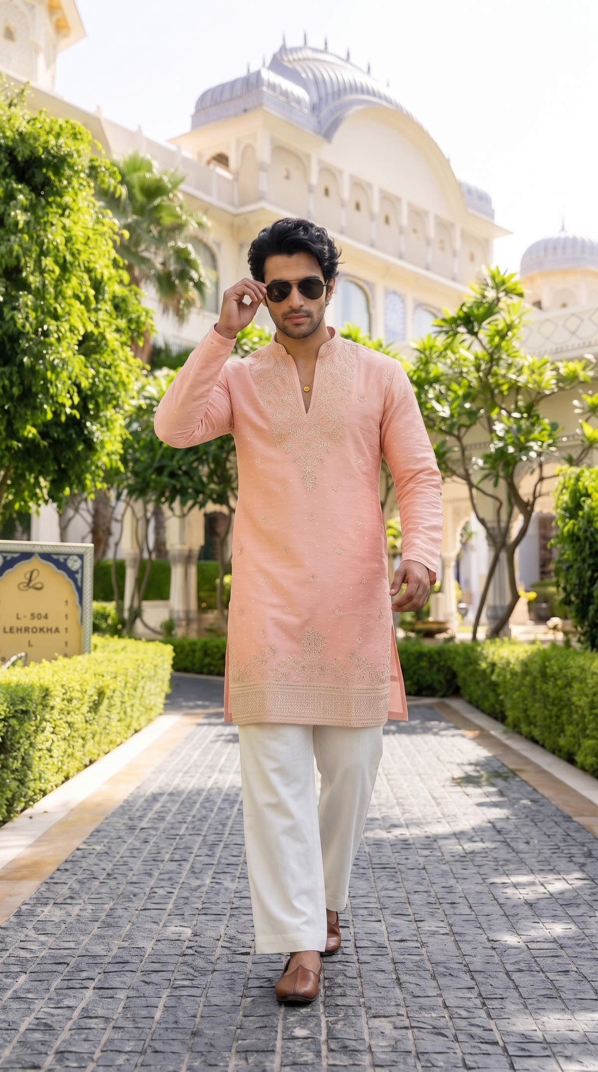 Peach Royale Embroidered Kurta