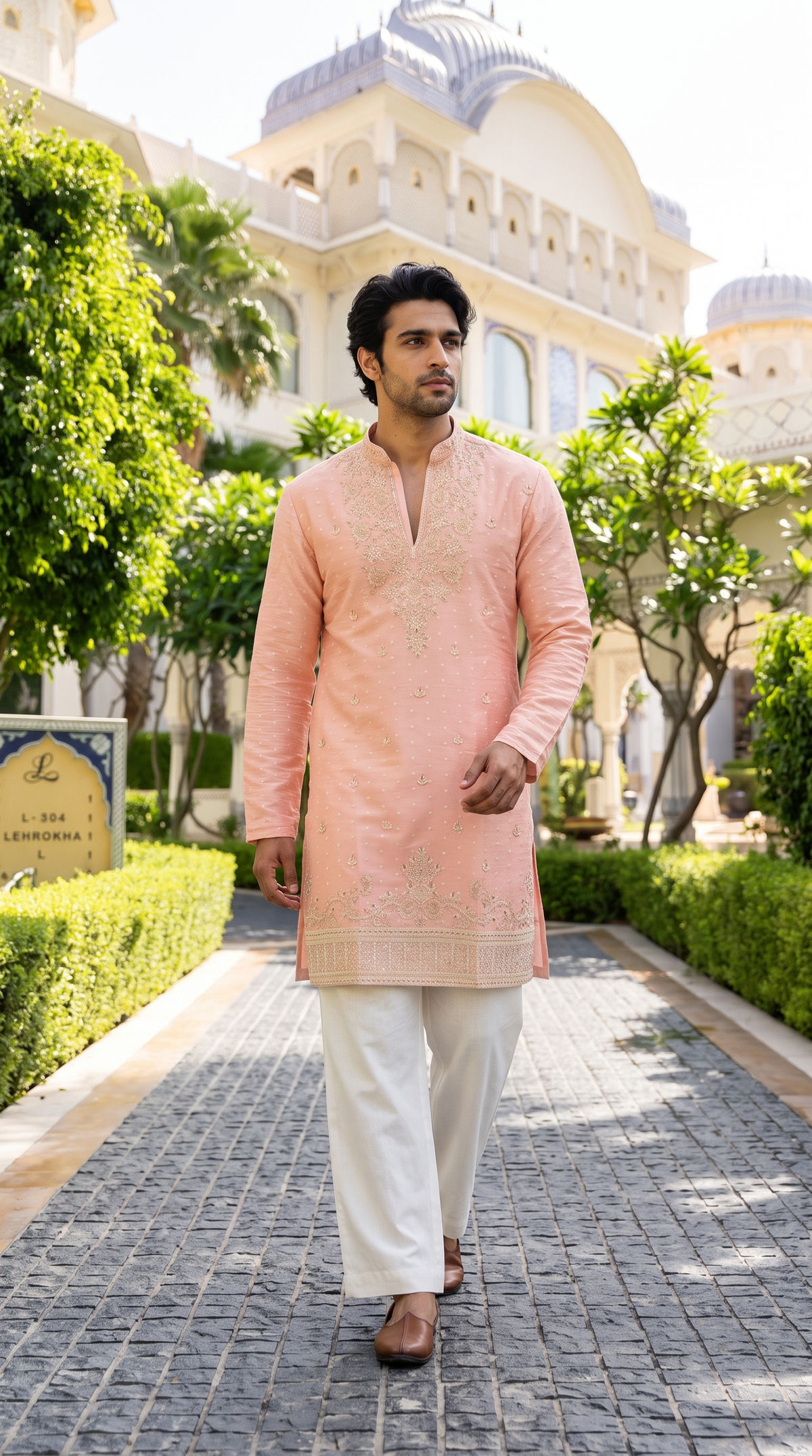 Peach Royale Embroidered Kurta