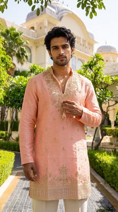 Peach Royale Embroidered Kurta