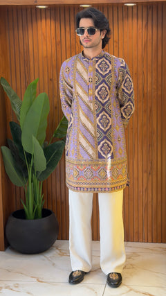 Royal Lavender Heritage Embroidered Designer Kurta Set