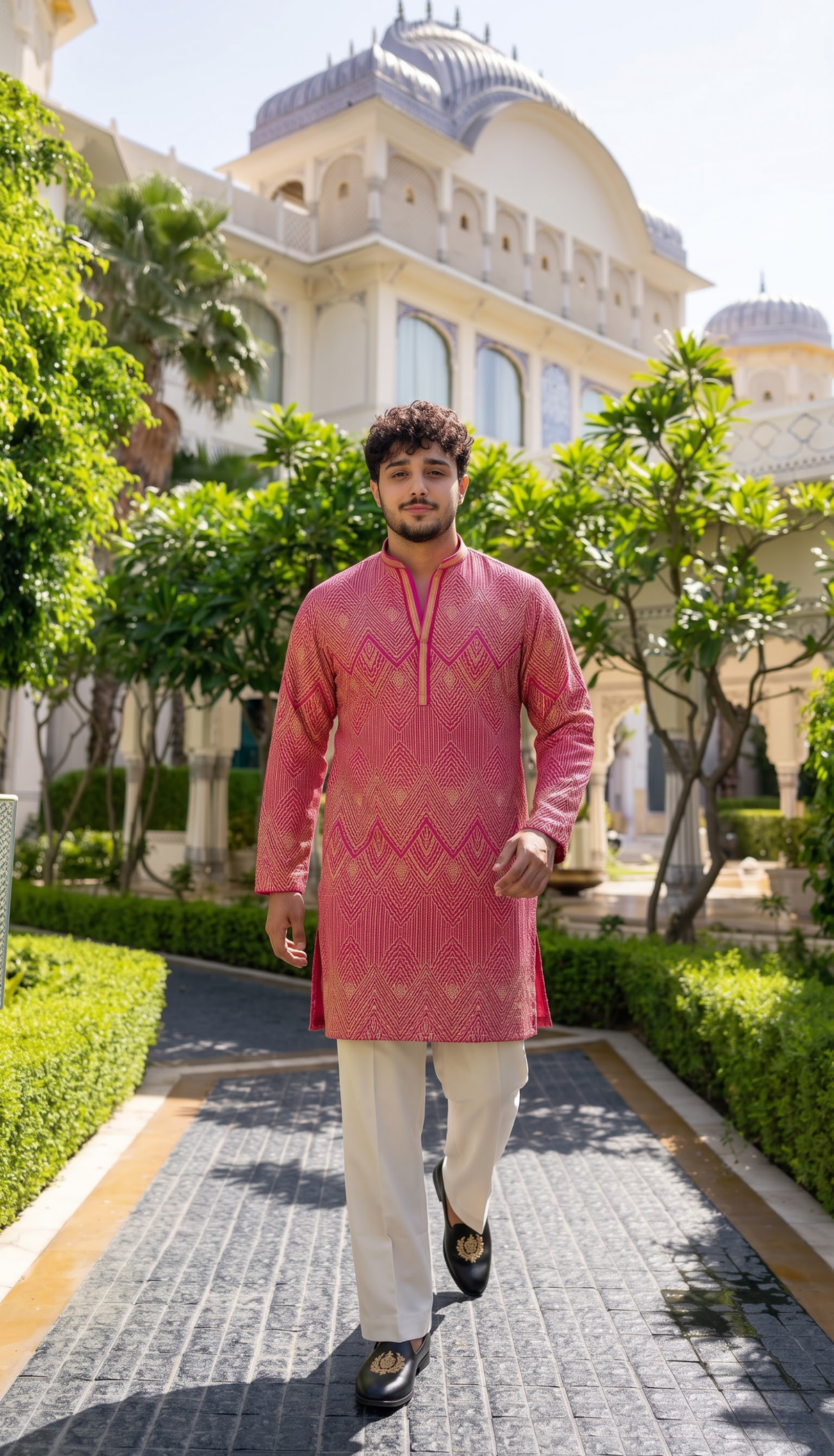 Pink Chevron Embroidered Kurta