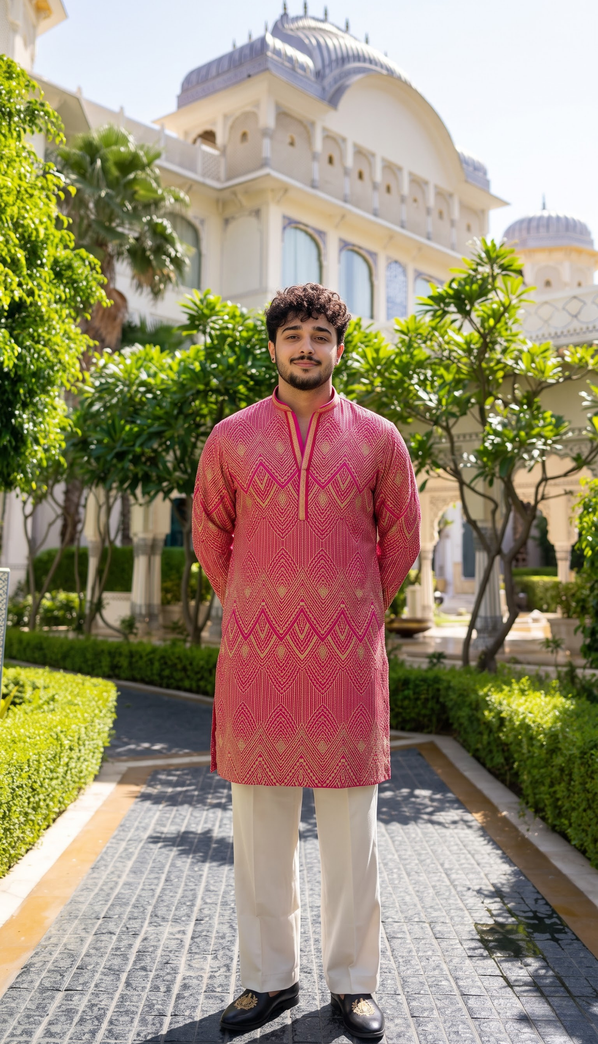 Pink Chevron Embroidered Kurta
