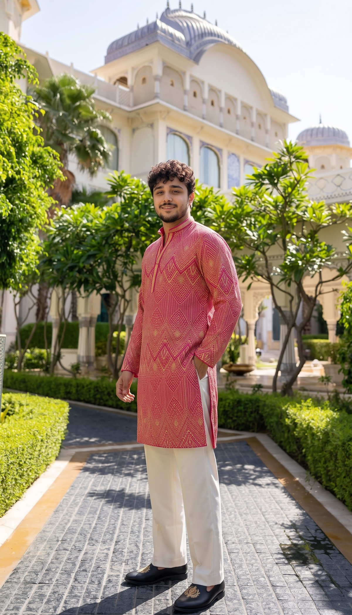 Pink Chevron Embroidered Kurta