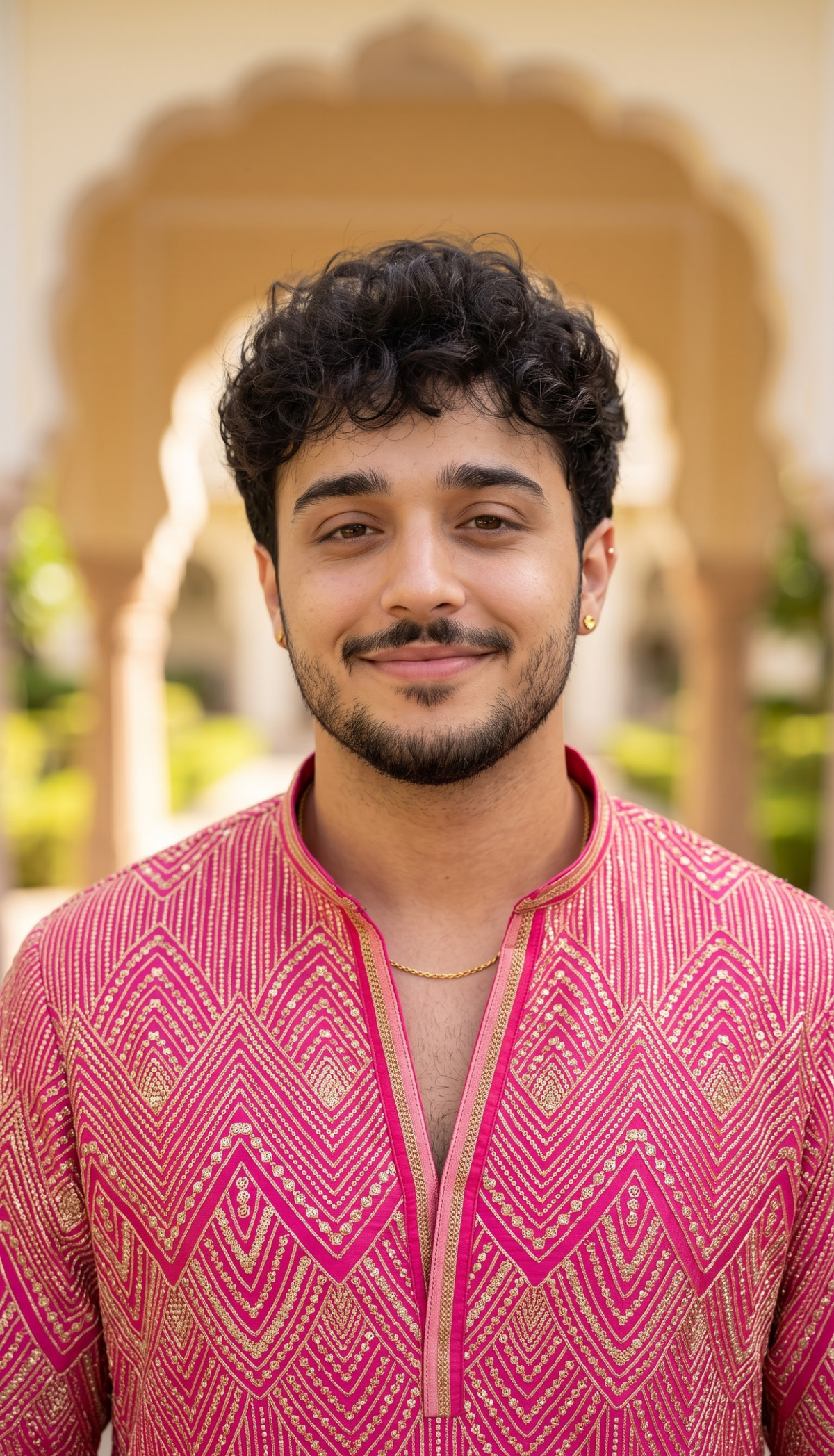 Pink Chevron Embroidered Kurta